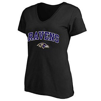 Women's Fanatics Black Baltimore Ravens Plus Size Arch Over Logo V-Neck T-Shirt