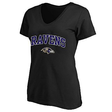 Women's Fanatics Black Baltimore Ravens Plus Size Arch Over Logo V-Neck T-Shirt