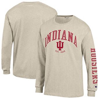 Men's Champion Heather Oatmeal Indiana Hoosiers Neutral Arch Long-Sleeve T-Shirt
