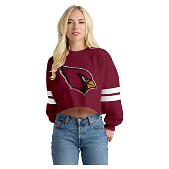 Women's Spirit Jersey Cardinal Arizona Cardinals Oversized Cropped Stripe Long Sleeve T-Shirt