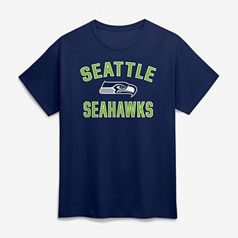 Men's Logo Athletic Navy Seattle Seahawks Cotton Victory Arch T-Shirt