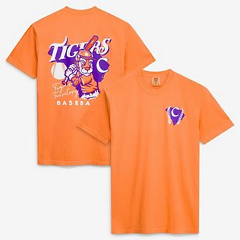 Men's Orange Clemson Tigers Drawn Mascot Baseball T-Shirt