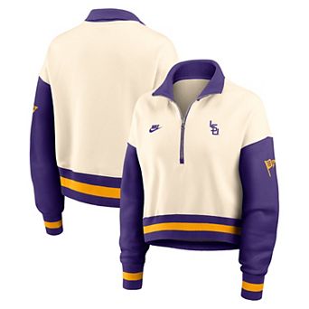 Women's Nike Natural/Purple LSU Tigers Oversized Legacy Color Block Cropped Quarter-Zip Pullover