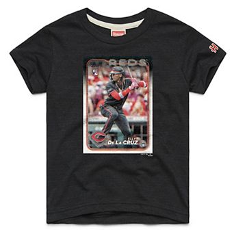 Youth Homage Elly De La Cruz Charcoal Cincinnati Reds Topps Baseball Card Tri-Blend T-Shirt