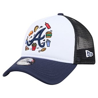 Youth New Era White/Navy Atlanta Braves Food A-Frame 9FORTY Trucker Adjustable Hat