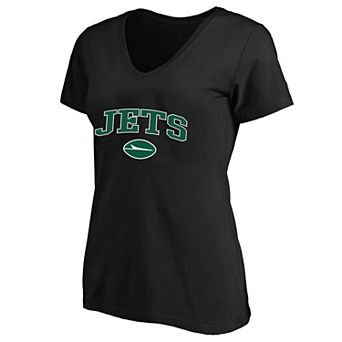 Women's Fanatics Black New York Jets Plus Size Arch Over Logo V-Neck T-Shirt
