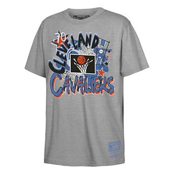 Youth Mitchell & Ness Heather Gray Cleveland Cavaliers Hardwood Classics Play by Play T-Shirt