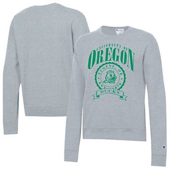 Women's Champion Heather Gray Oregon Ducks Academic Crest Powerblend Crewneck Sweatshirt