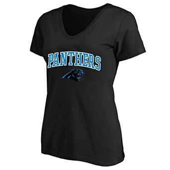 Women's Fanatics Black Carolina Panthers Plus Size Arch Over Logo V-Neck T-Shirt