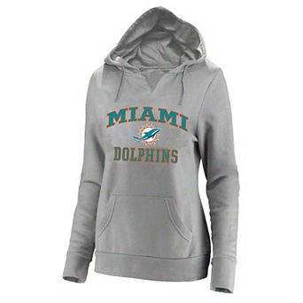 Women's Fanatics Heather Gray Miami Dolphins Plus Size Heart & Soul V-Neck Hoodie