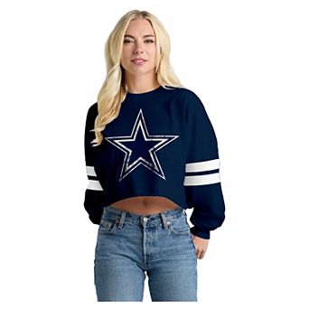 Women's Spirit Jersey Navy Dallas Cowboys Oversized Cropped Stripe Long Sleeve T-Shirt