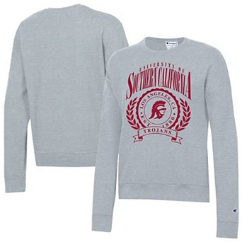 Women's Champion Heather Gray USC Trojans Academic Crest Powerblend Crewneck Sweatshirt