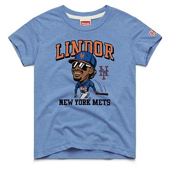 Youth Homage Francisco Lindor Light Blue New York Mets Caricature Tri-Blend T-Shirt