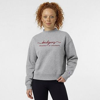 Women's Champion Gray Wisconsin Badgers Triumph Mock Neck Sweatshirt
