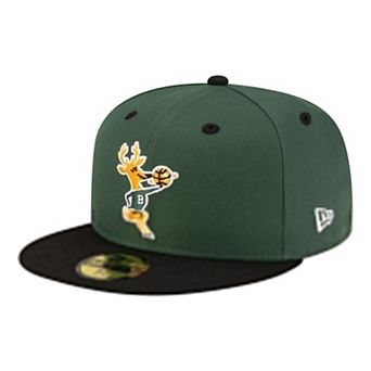 Men's New Era Hunter Green/Black Milwaukee Bucks 80s Throwback 59FIFTY Fitted Hat