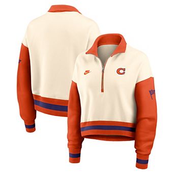 Women's Nike Natural/Orange Clemson Tigers Oversized Legacy Color Block Cropped Quarter-Zip Pullover