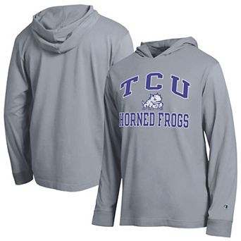 Men's Champion Heather Gray TCU Horned Frogs High Motor All-Star Long Sleeve Hooded T-Shirt