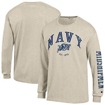 Men's Champion Heather Oatmeal Navy Midshipmen Neutral Arch Long-Sleeve T-Shirt