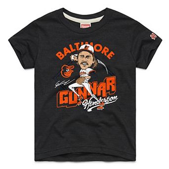 Youth Homage Gunnar Henderson Charcoal Baltimore Orioles Caricature Tri-Blend T-Shirt