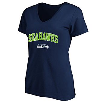 Women's Fanatics College Navy Seattle Seahawks Plus Size Arch Over Logo V-Neck T-Shirt