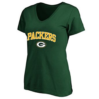 Women's Fanatics Green Green Bay Packers Plus Size Arch Over Logo V-Neck T-Shirt
