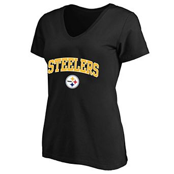 Women's Fanatics Black Pittsburgh Steelers Plus Size Arch Over Logo V-Neck T-Shirt