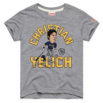 Youth Homage Christian Yelich Gray Milwaukee Brewers Caricature Tri-Blend T-Shirt