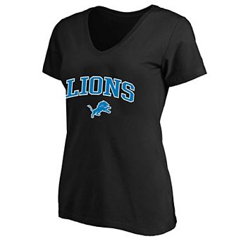 Women's Fanatics Black Detroit Lions Plus Size Arch Over Logo V-Neck T-Shirt