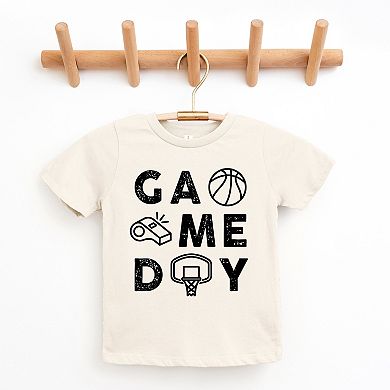 Basketball Game Day Block Distressed - Youth Short Sleeve Graphic T-Shirt