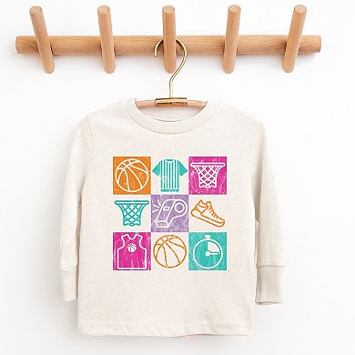 Basketball Checkered Icons - Youth Long Sleeve Graphic T-Shirt