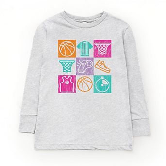 Basketball Checkered Icons - Youth Long Sleeve Graphic T-Shirt