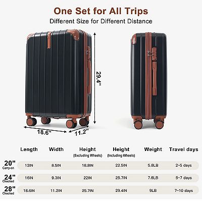 Merax Premium ABS Luggage Set 3-Piece with TSA Lock, 20/24/28 Inch