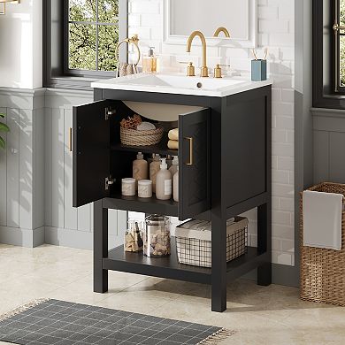 Merax 24" Modern Bathroom Vanity with Soft-Close Hinges, Twill Design & Open Back Structure