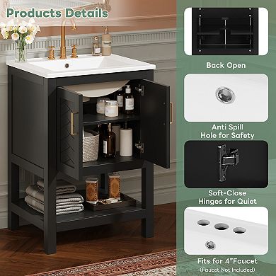 Merax 24" Modern Bathroom Vanity with Soft-Close Hinges, Twill Design & Open Back Structure