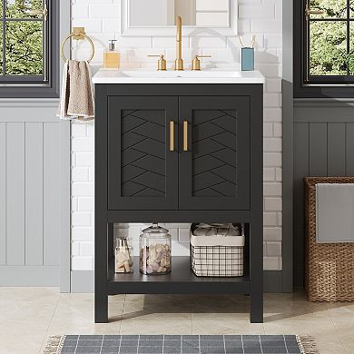 Merax 24" Modern Bathroom Vanity with Soft-Close Hinges, Twill Design & Open Back Structure