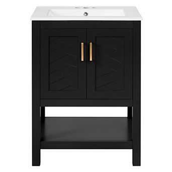 Merax 24" Modern Bathroom Vanity with Soft-Close Hinges, Twill Design & Open Back Structure
