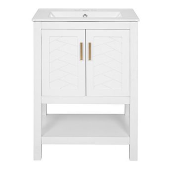 Merax 24" Modern Bathroom Vanity with Soft-Close Hinges, Twill Design & Open Back Structure