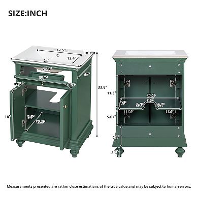 Merax 24" Modern Bathroom Vanity with Soft-Close Tip-Out Drawer, French Elegance Ball-Turned Legs