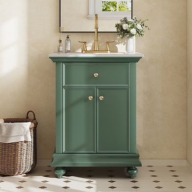 Merax 24" Modern Bathroom Vanity with Soft-Close Tip-Out Drawer, French Elegance Ball-Turned Legs