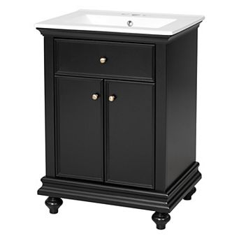 Merax 24" Modern Bathroom Vanity with Soft-Close Tip-Out Drawer, French Elegance Ball-Turned Legs