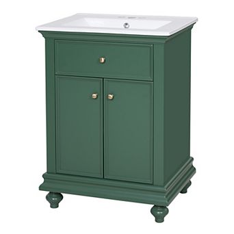 Merax 24" Modern Bathroom Vanity with Soft-Close Tip-Out Drawer, French Elegance Ball-Turned Legs