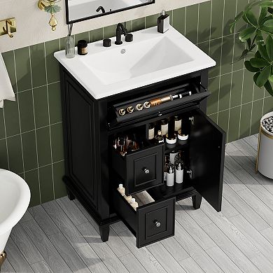 Merax 24" Bathroom Vanity with Sink Flip Drawer, 2 Drawers & Adjustable Shelf