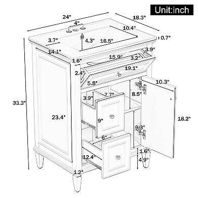 Merax 24" Bathroom Vanity with Sink Flip Drawer, 2 Drawers & Adjustable Shelf