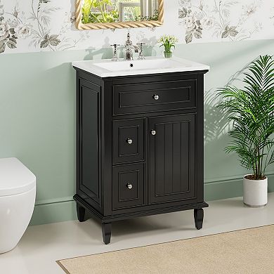 Merax 24" Bathroom Vanity with Sink Flip Drawer, 2 Drawers & Adjustable Shelf