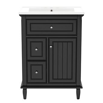 Merax 24" Bathroom Vanity with Sink Flip Drawer, 2 Drawers & Adjustable Shelf
