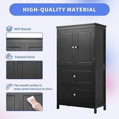 Merax Bathroom Storage Cabinet with 2 Doors, Drawers & Adjustable Shelf