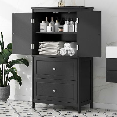 Merax Bathroom Storage Cabinet with 2 Doors, Drawers & Adjustable Shelf