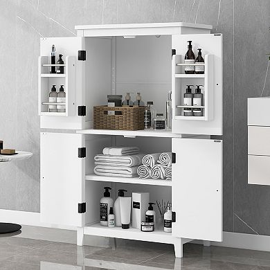 Merax Elegant Freestanding Bathroom Storage Cabinet - 4 Doors with Adjustable Shelves