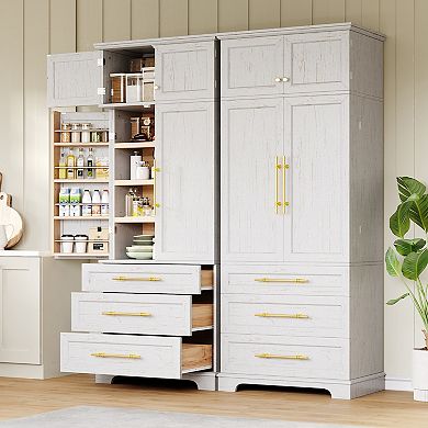 Merax 78.2" Farmhouse Pantry Cabinet with 8 Doors, 3 Adjustable Shelves & 3 Drawers