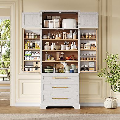 Merax 78.2" Farmhouse Pantry Cabinet with 8 Doors, 3 Adjustable Shelves & 3 Drawers